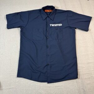 Red Kap Mens Large Blue Twisted Logo Work Shirt Short Sleeve USA Workwear Grunge